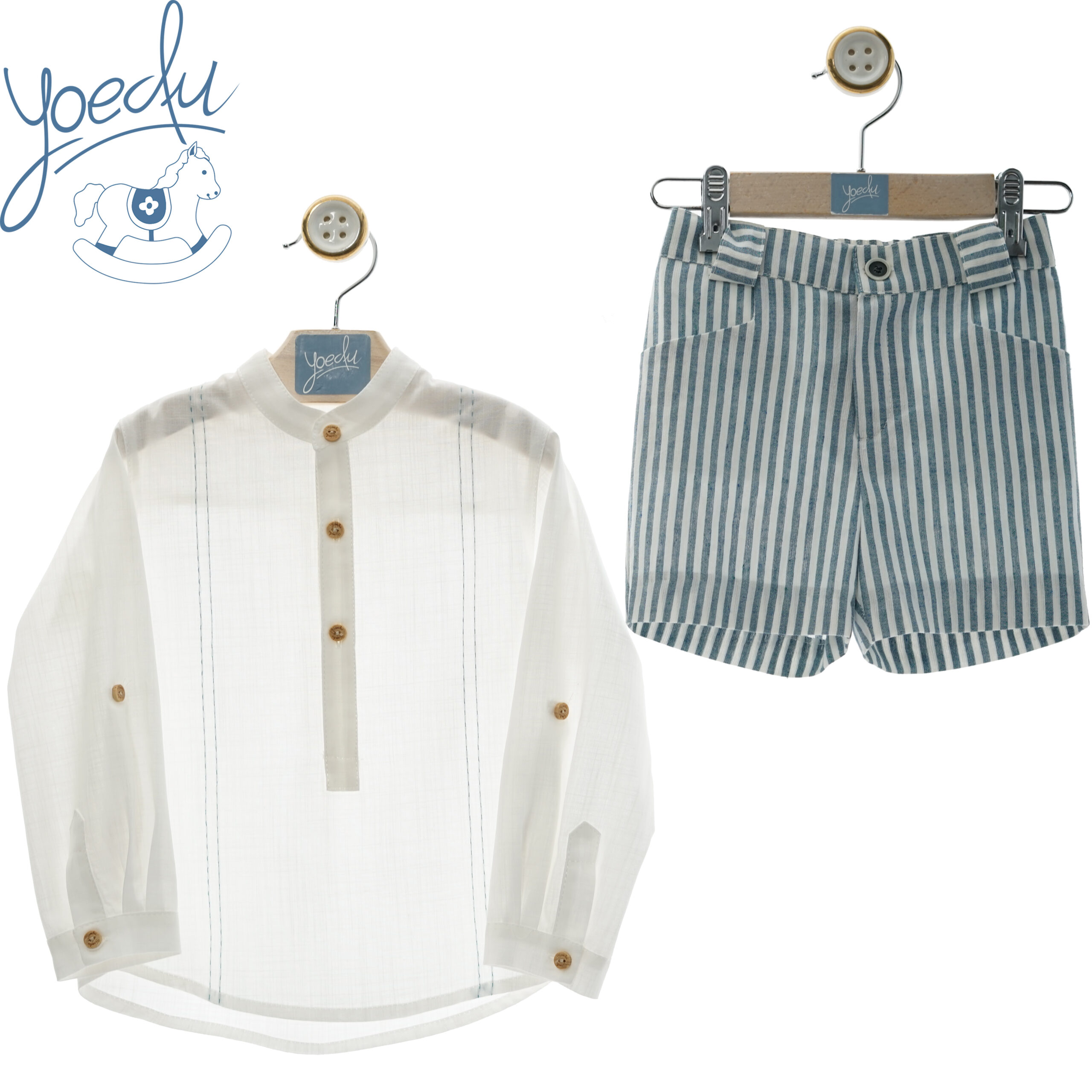 TRAJE INFANTIL NIÑO PANTALON BERMUDA  "Familia DAMAS" AZUL ZAFIRO