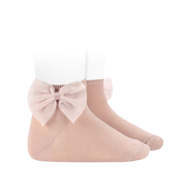 CALCETINES TOBILLEROS CON LAZO DE TUL 544 ROSA EMPOLVADO