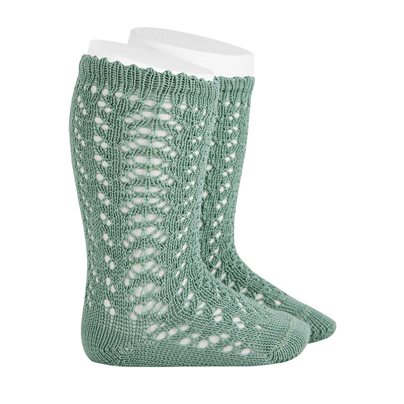 CALCETINES ALTOS DE ALGODÓN PERLÉ CALADOS 704 JADE