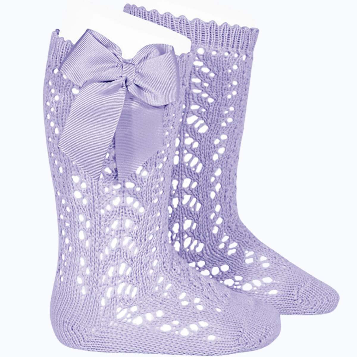 CALCETINES ALTOS CALADOS CON LAZO 124 MALVA