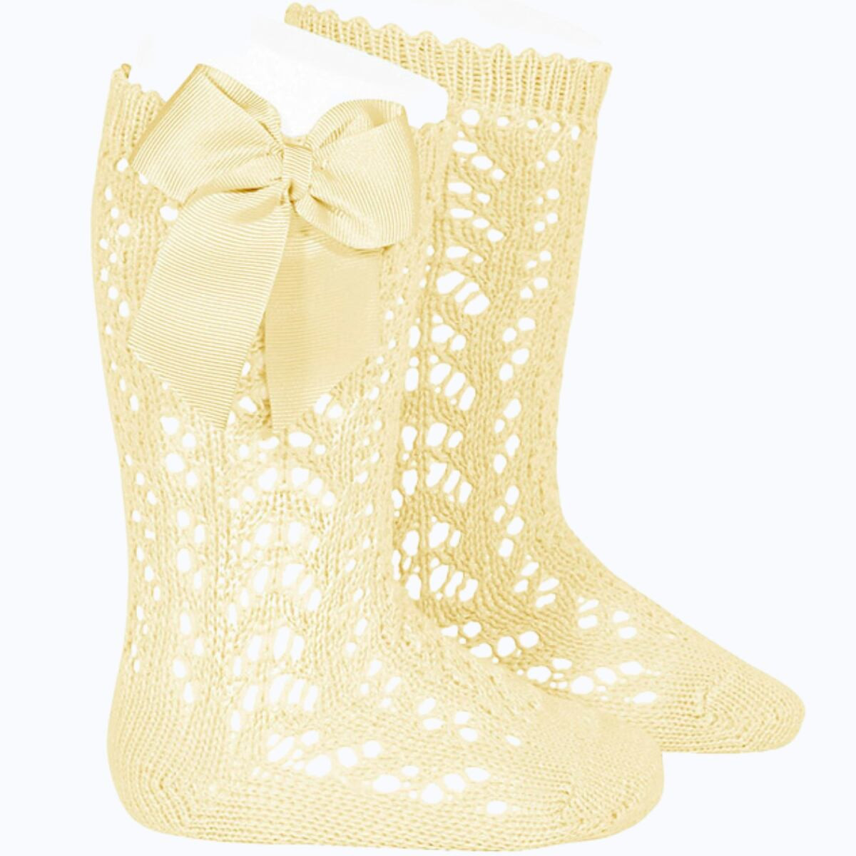CALCETINES ALTOS CALADOS CON LAZO 610 MANTEQUILLA