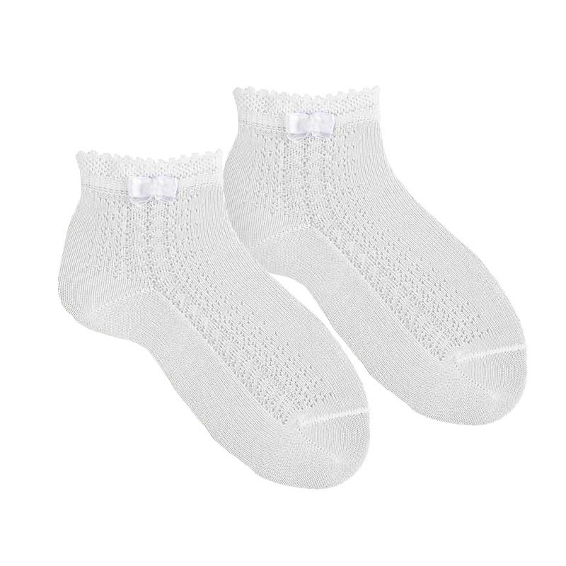 CALCETINES CEREMONIA CORTOS CON CALADO LATERAL Y LACITO 200 BLANCO
