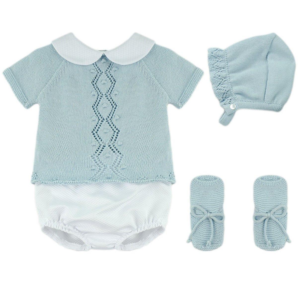 CONJUNTO PUNTO CON CUBREPAÑAL, CAPOTA Y PATUCOS HEBE rosa