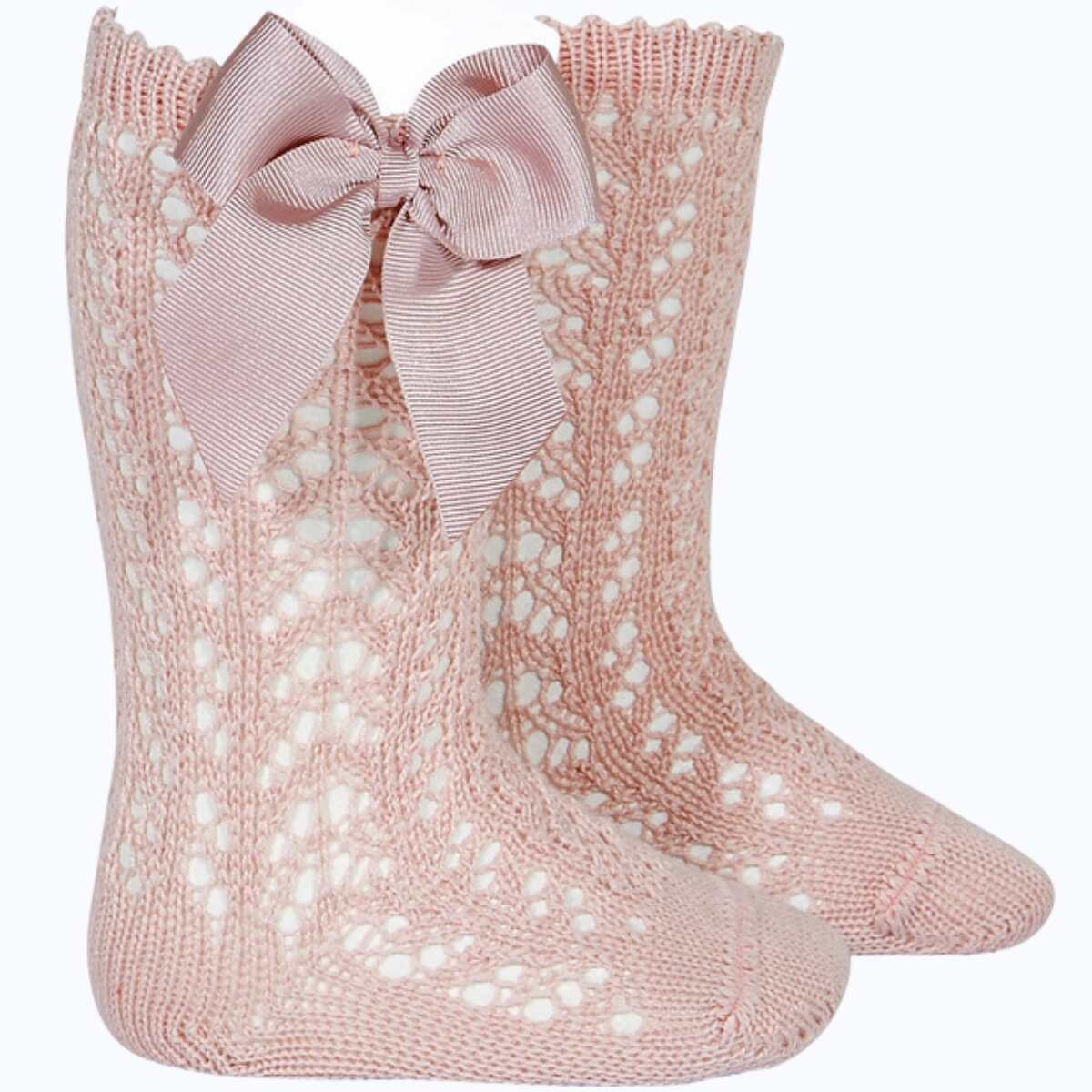 CALCETINES ALTOS CALADOS CON LAZO 544 ROSA EMPOLVADO