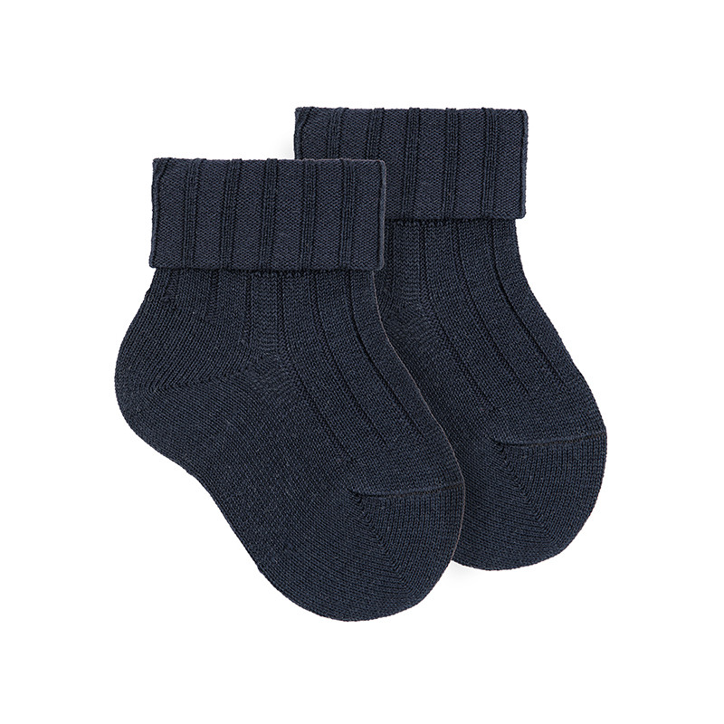 CALCETIN DE ALGODÓN CON DOBLE VUELTA CON CANALÉ 480 AZUL MARINO