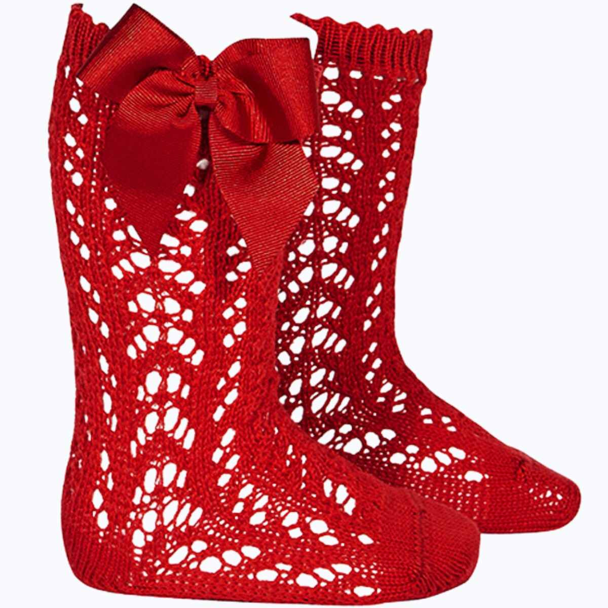 CALCETINES ALTOS CALADOS CON LAZO 550 ROJO