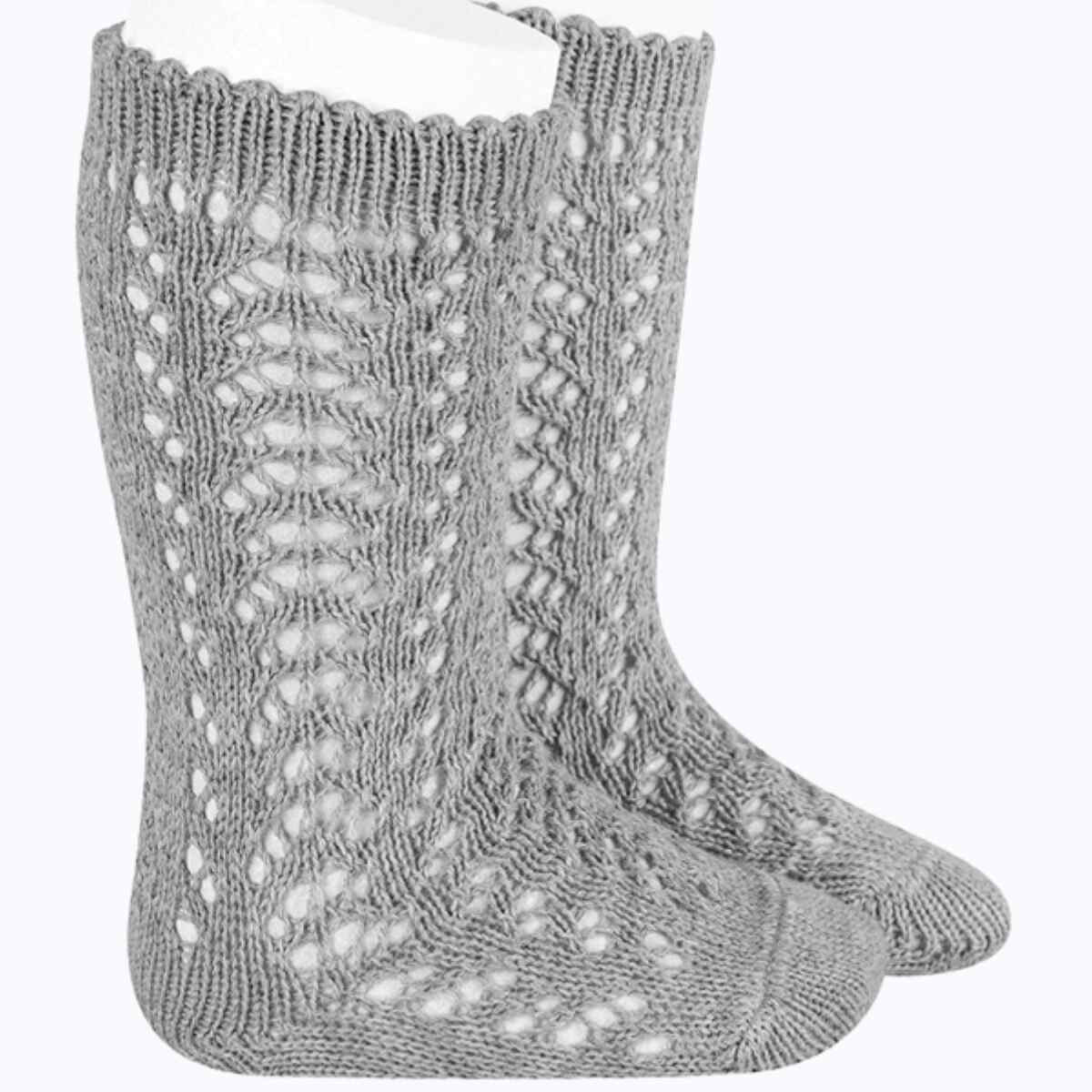 CALCETINES ALTOS DE ALGODÓN PERLÉ CALADOS 221 ALUMINIO