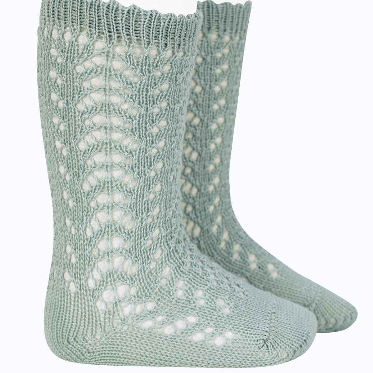 CALCETINES ALTOS DE ALGODÓN PERLÉ CALADOS 495 BRUMA