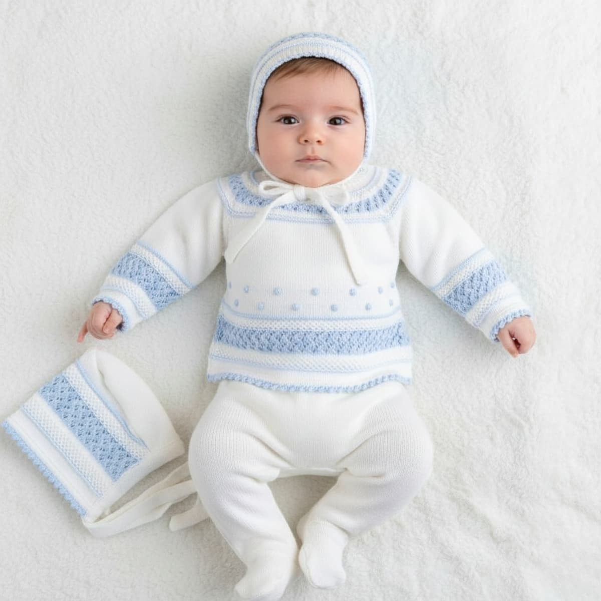 Conjunto Algodón Garbanzos Cora Blanco/Celeste