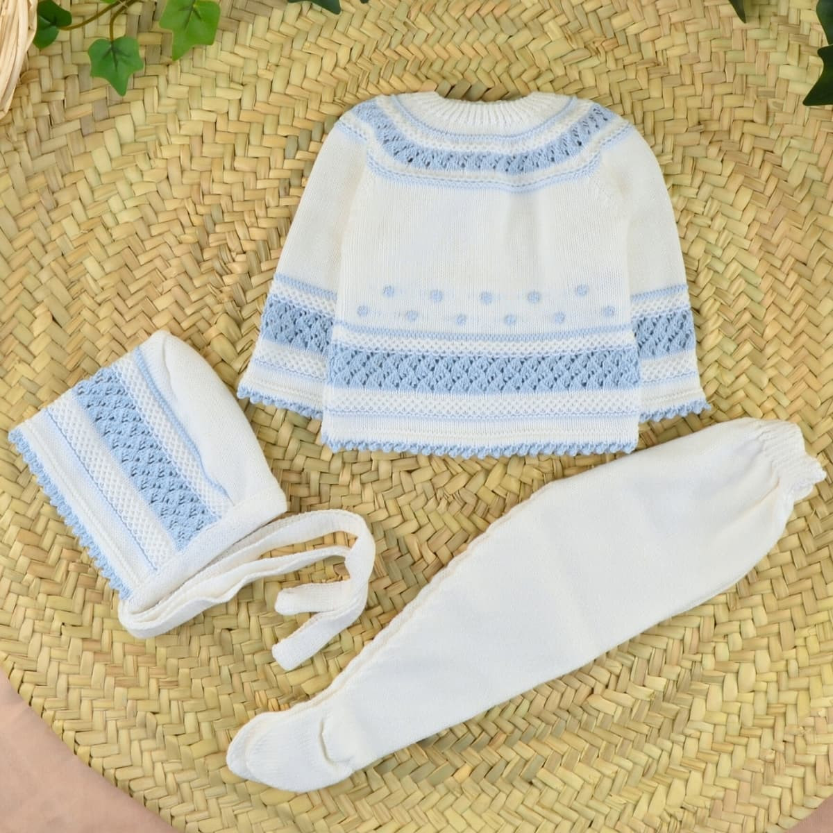 Conjunto Algodón Garbanzos Cora Blanco/Celeste