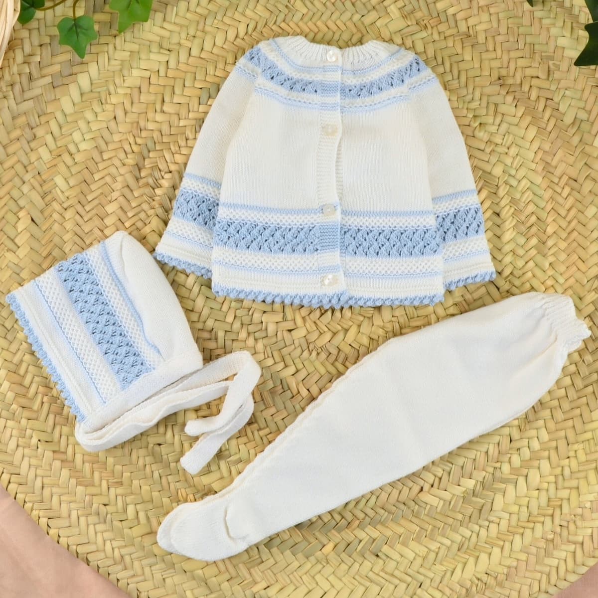 Conjunto Algodón Garbanzos Cora Blanco/Celeste
