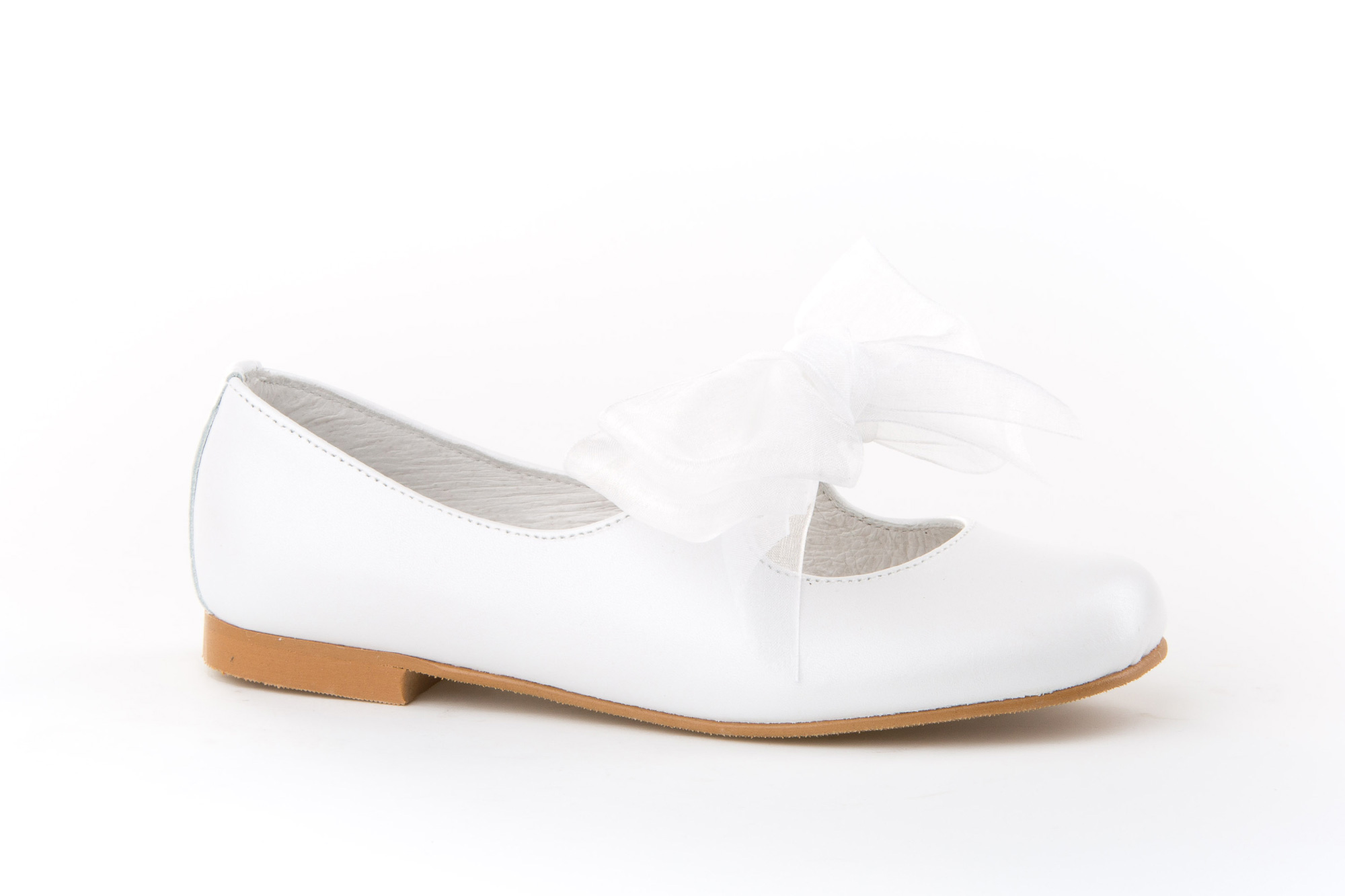 ZAPATO COMUNION NIÑA PIEL FLOR BLANCO
