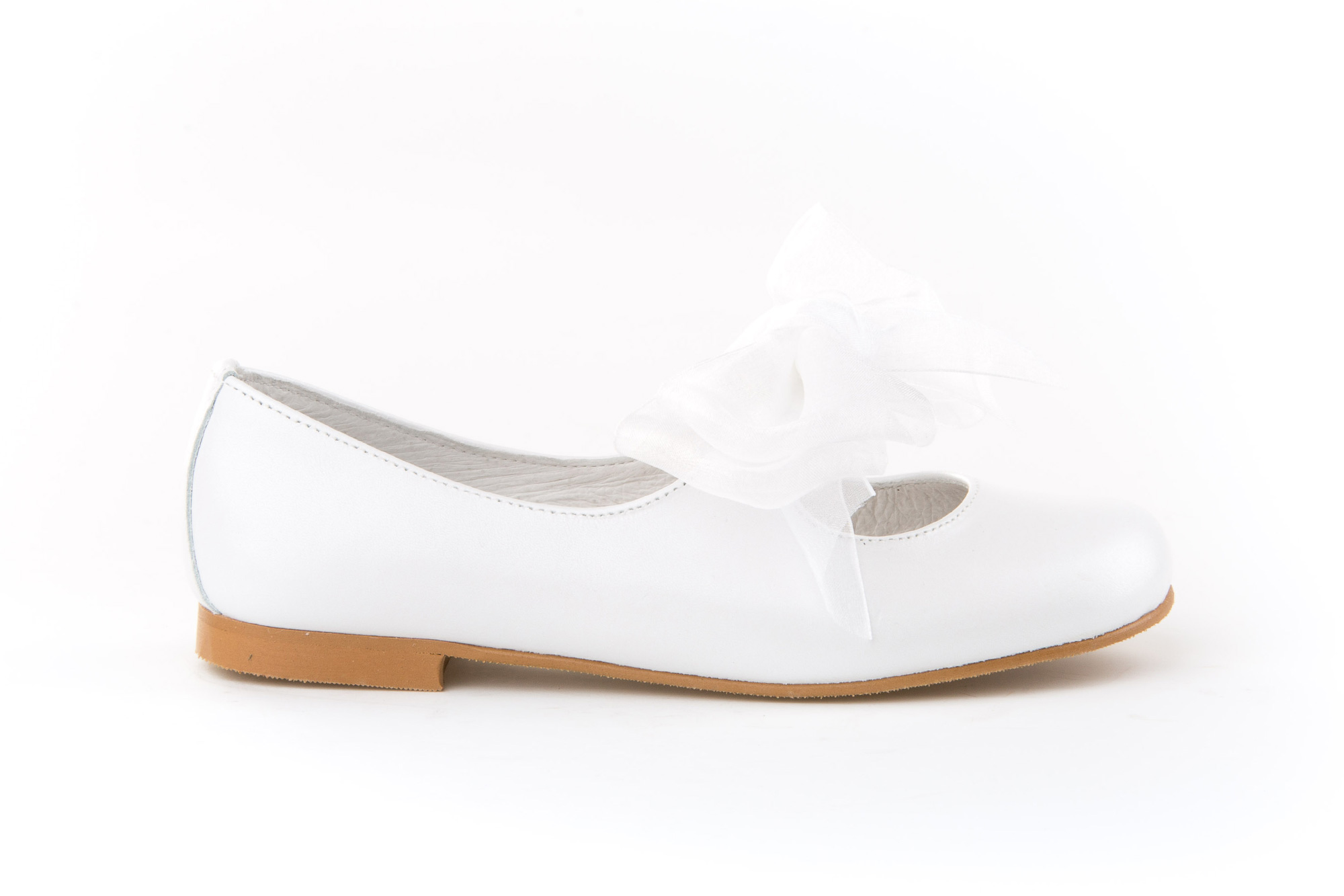 ZAPATO COMUNION NIÑA PIEL FLOR BLANCO