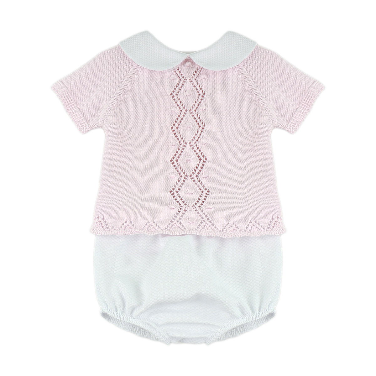 CONJUNTO PUNTO CON CUBREPAÑAL, CAPOTA Y PATUCOS HEBE ROSA