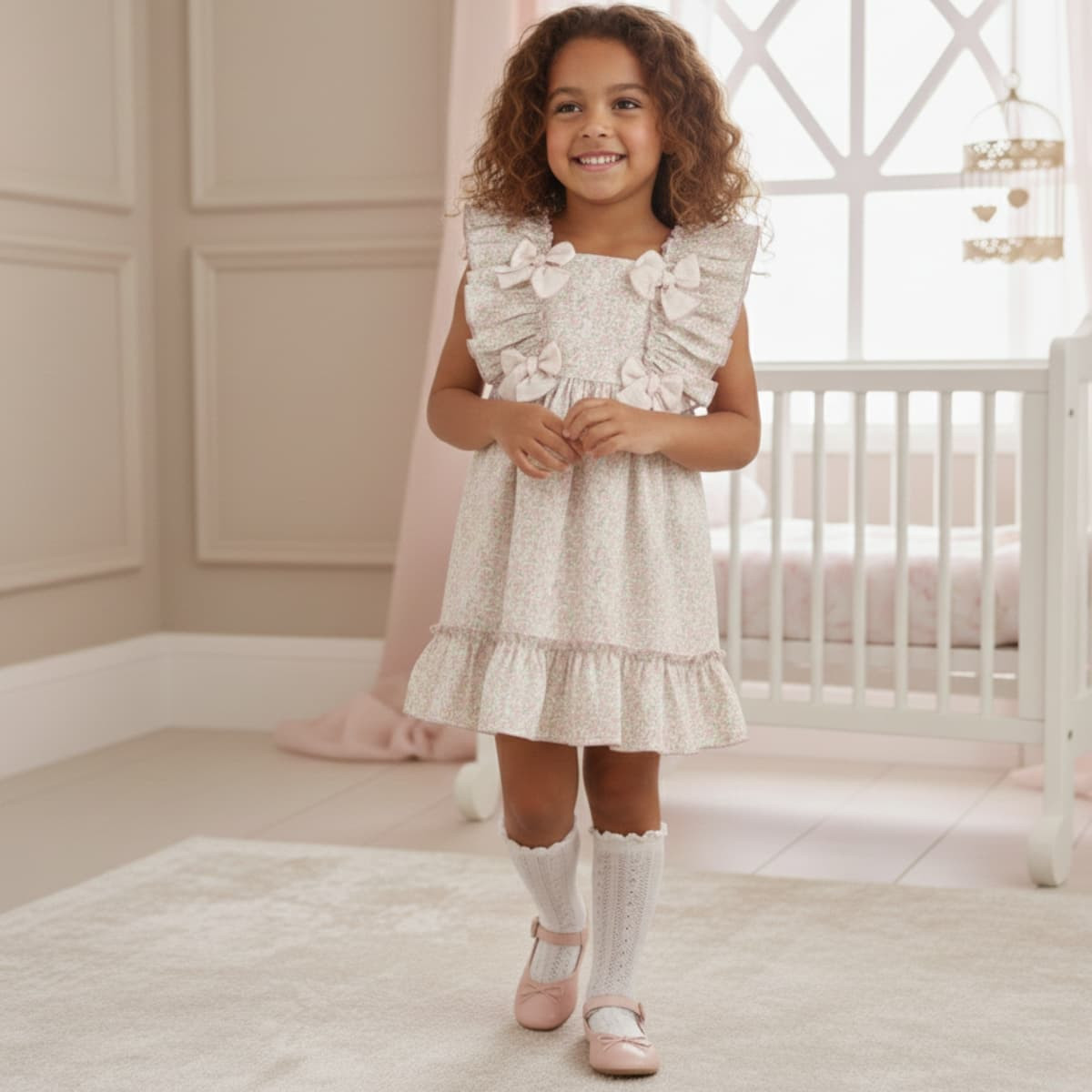 Vestido con lazo atrás Alma Floral Rosa Palo