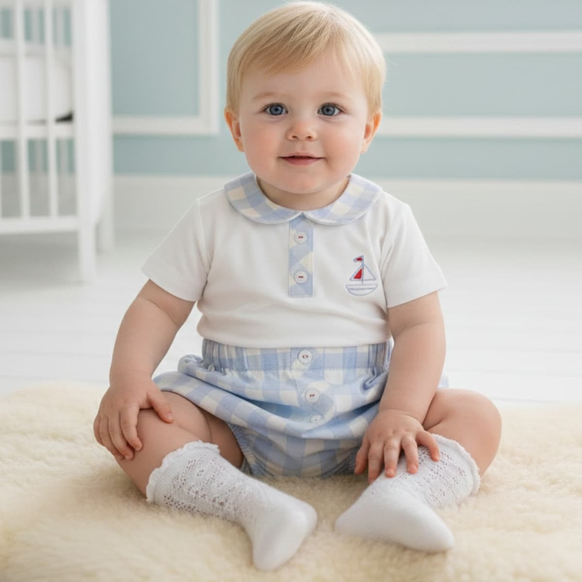 Conjunto Niño Pantalón Mar de Algodón CELESTE