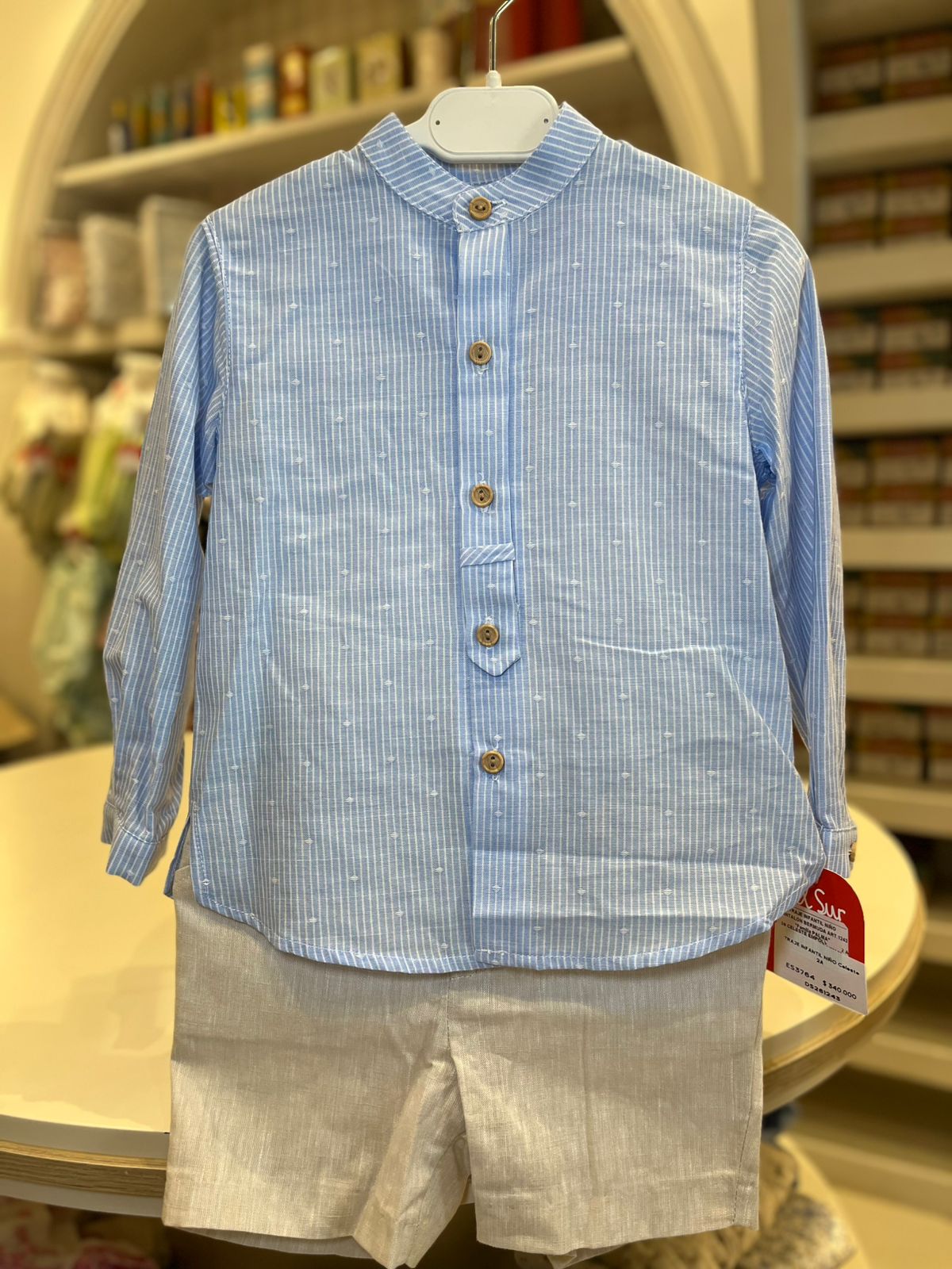 TRAJE INFANTIL NIÑO BERMUDA PALMA CELESTE