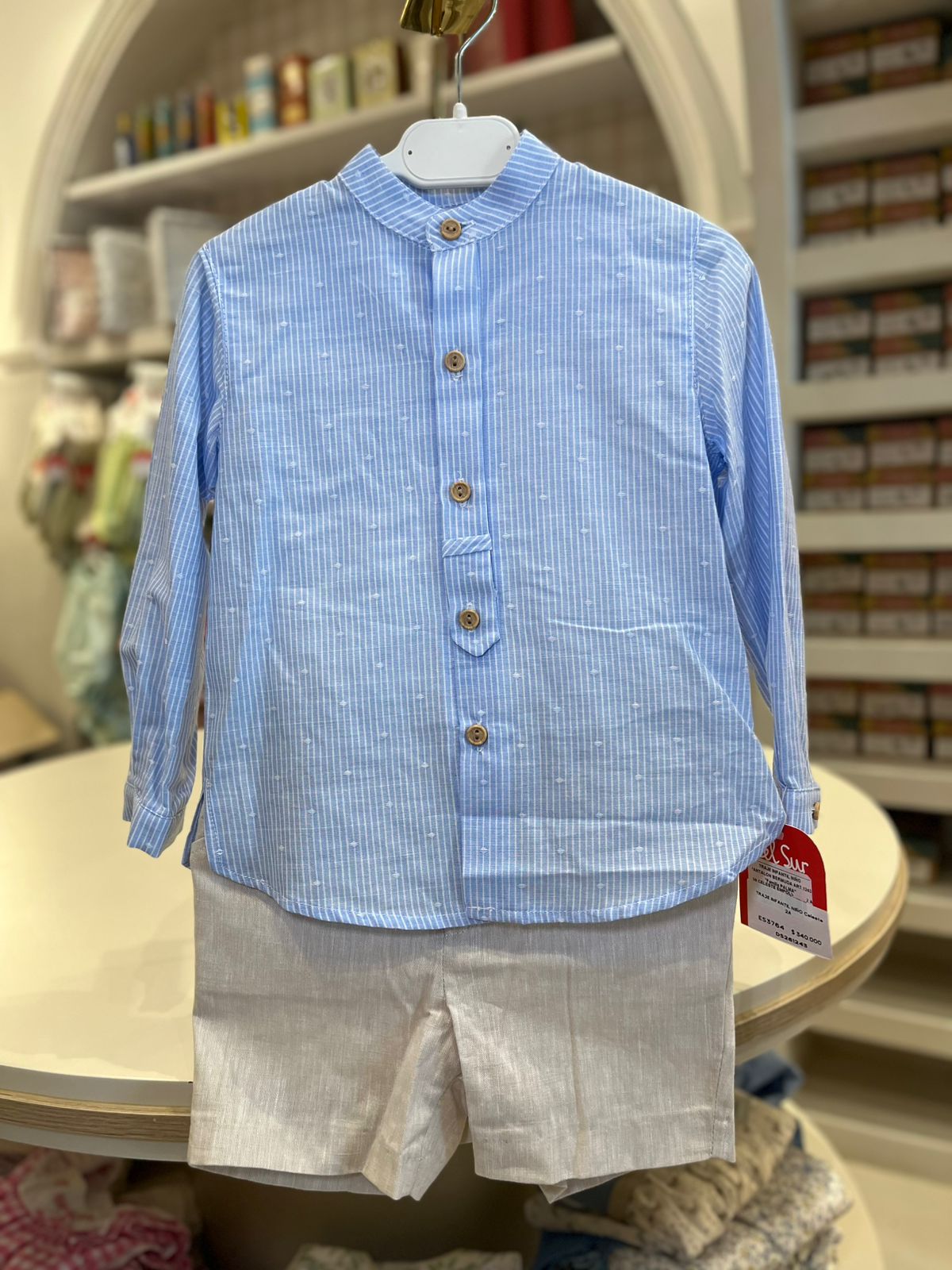 TRAJE INFANTIL NIÑO BERMUDA PALMA CELESTE