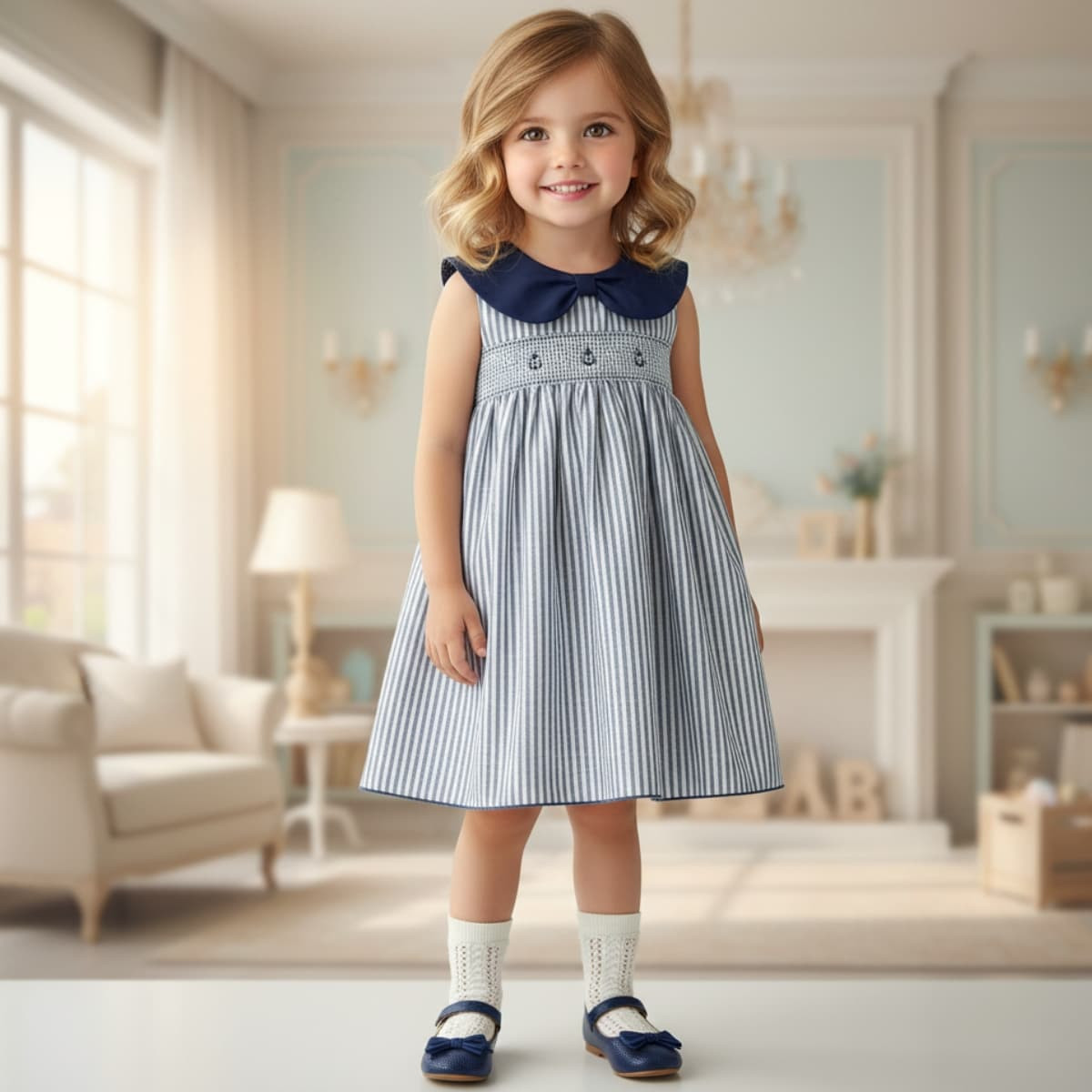 Vestido Infantil Rayitas de Mar Marino