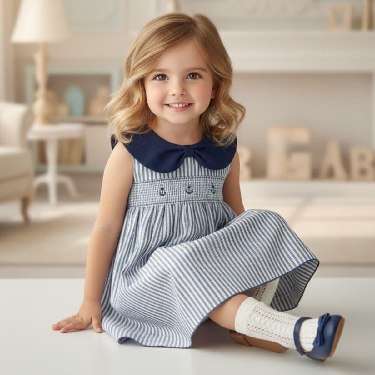 Vestido Infantil Rayitas de Mar Marino