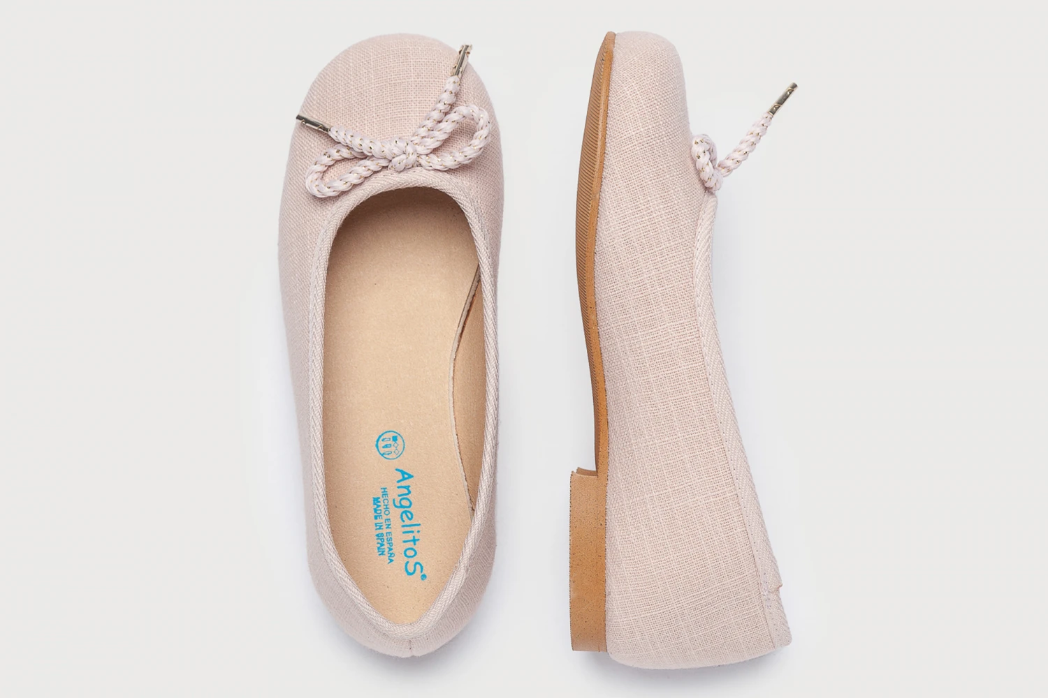BAILARINA BEIGE CEREMONIA LINO HEBILLA LAZO ROSA