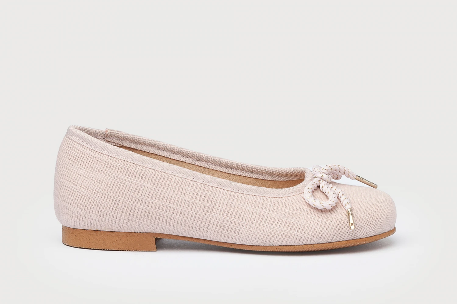BAILARINA BEIGE CEREMONIA LINO HEBILLA LAZO ROSA