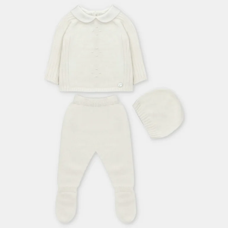 CONJUNTO PRIMERA PUESTA CON CAPOTA PUNTO UNISEX AMIEVA BLANCO ROTO