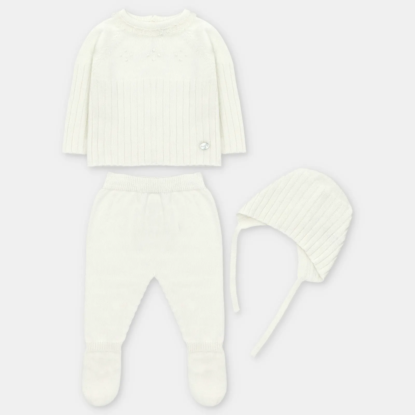 CONJUNTO PRIMERA PUESTA CON CAPOTA PUNTO VALENCIE UNISEX AMIEVA BLANCO ROTO