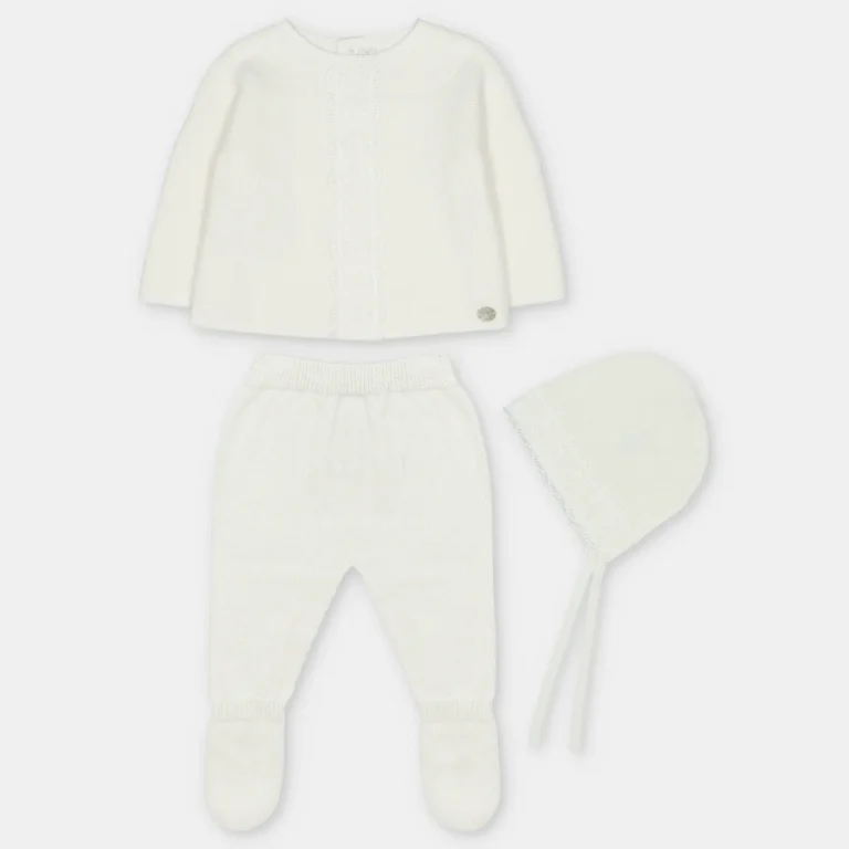 CONJUNTO PRIMERA PUESTA CON CAPOTA PUNTO UNISEX AMIEVA BLANCO ROTO