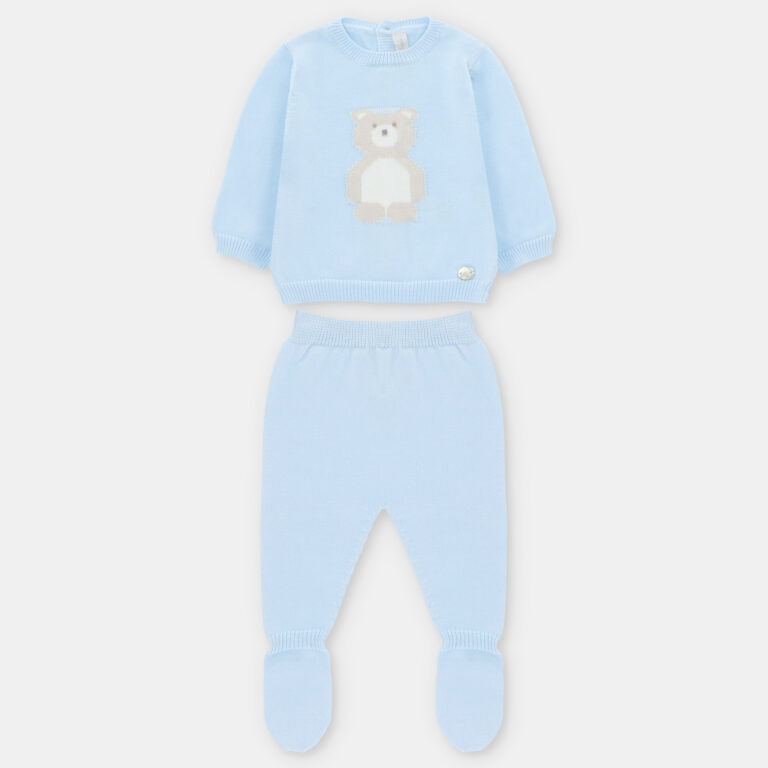 CONJUNTO PRIMERA PUESTA PUNTO UNISEX OSO MONTREAL CELESTE BEBÉ