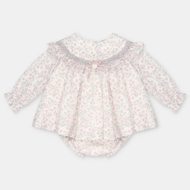 VESTIDO CON BRAGUITA TELA ESTAMPADA NIÑA LENA ROSA EMPOLVADO
