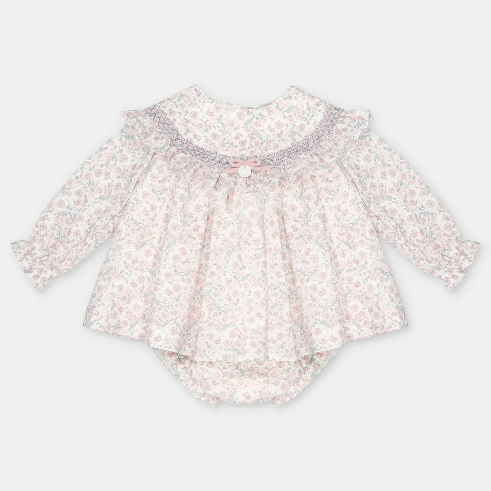 VESTIDO CON BRAGUITA TELA ESTAMPADA NIÑA LENA ROSA EMPOLVADO