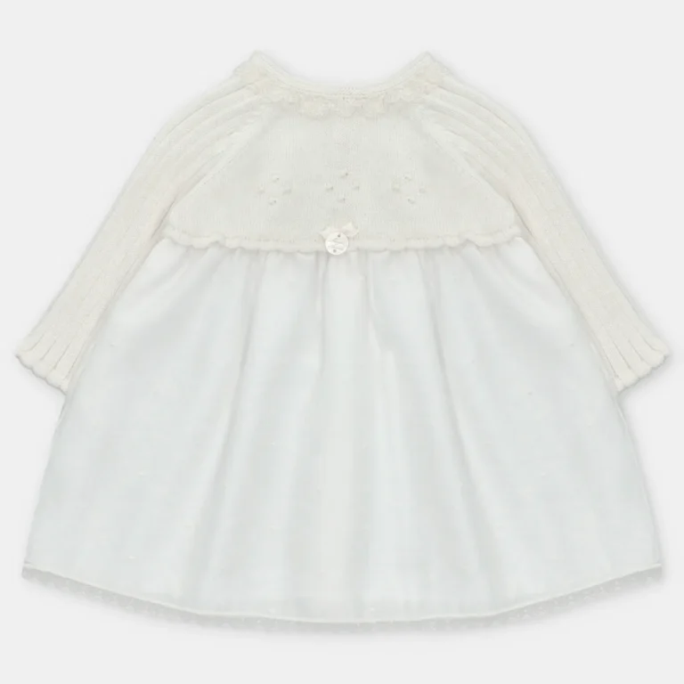 VESTIDO PUNTO Y TELA NIÑA AMIEVA BLANCO ROTO