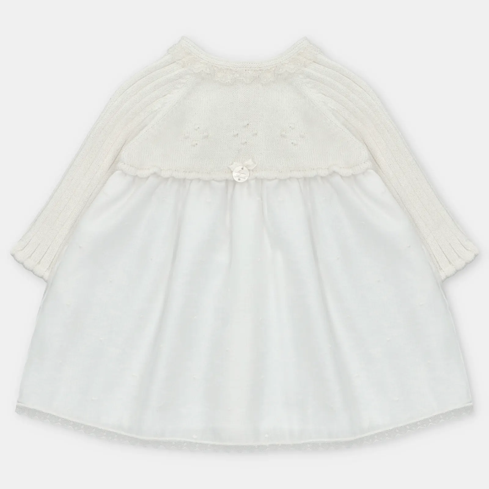 VESTIDO PUNTO Y TELA NIÑA AMIEVA BLANCO ROTO