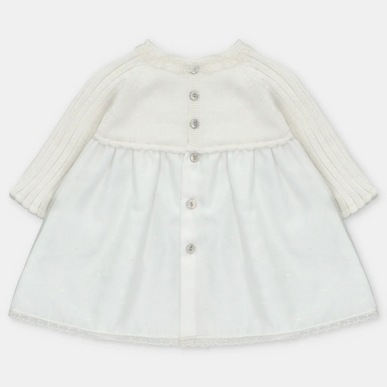 VESTIDO PUNTO Y TELA NIÑA AMIEVA BLANCO ROTO