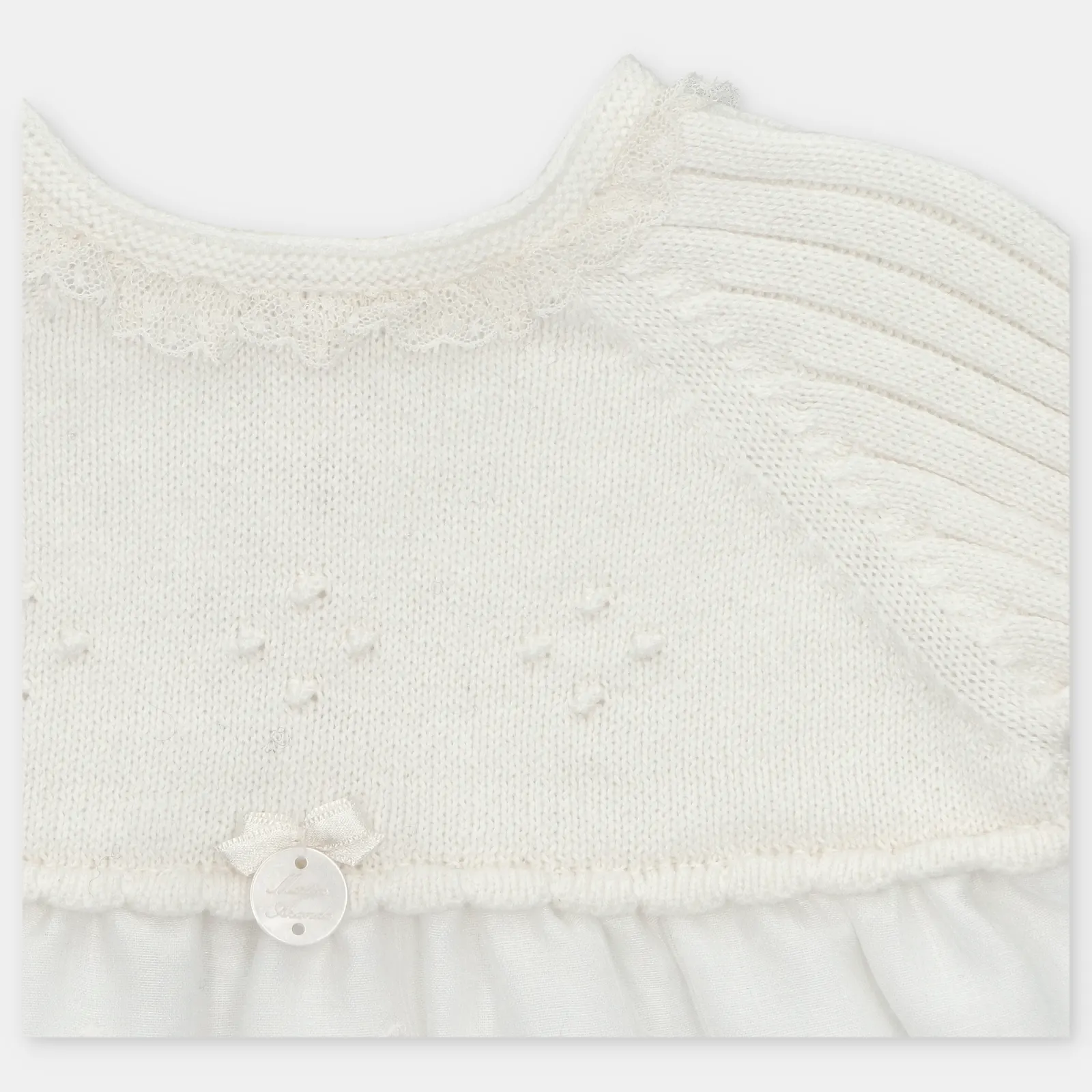 VESTIDO PUNTO Y TELA NIÑA AMIEVA BLANCO ROTO