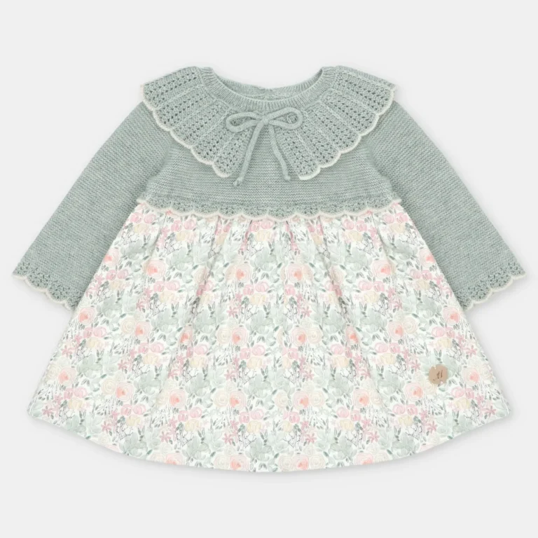 VESTIDO PUNTO Y TELA NIÑA PRAVIA VERDE