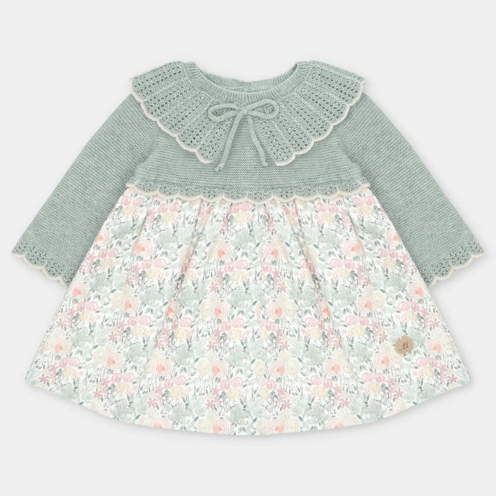VESTIDO PUNTO Y TELA NIÑA PRAVIA VERDE