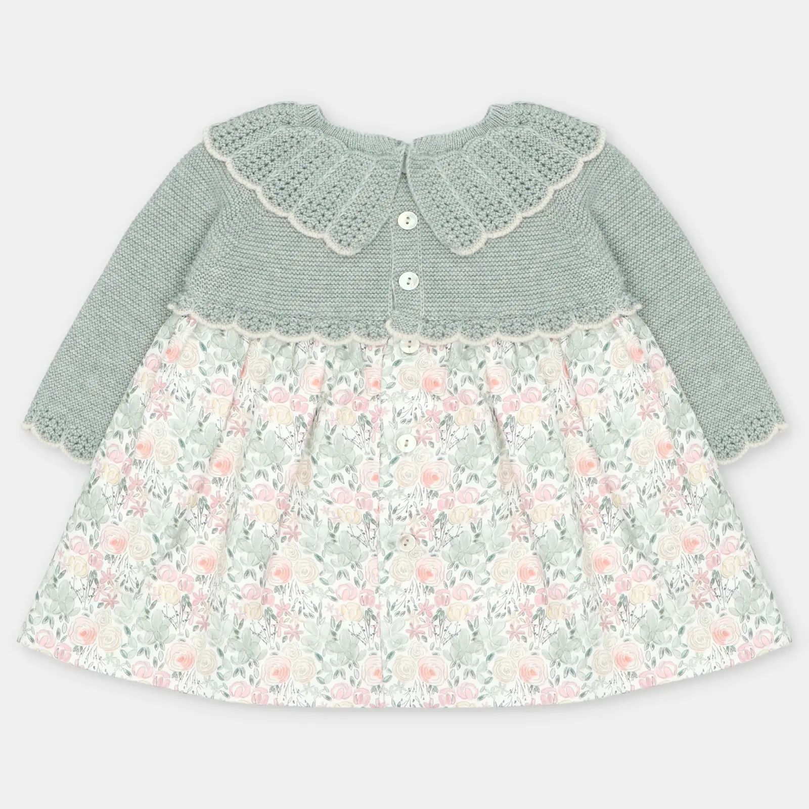 VESTIDO PUNTO Y TELA NIÑA PRAVIA VERDE