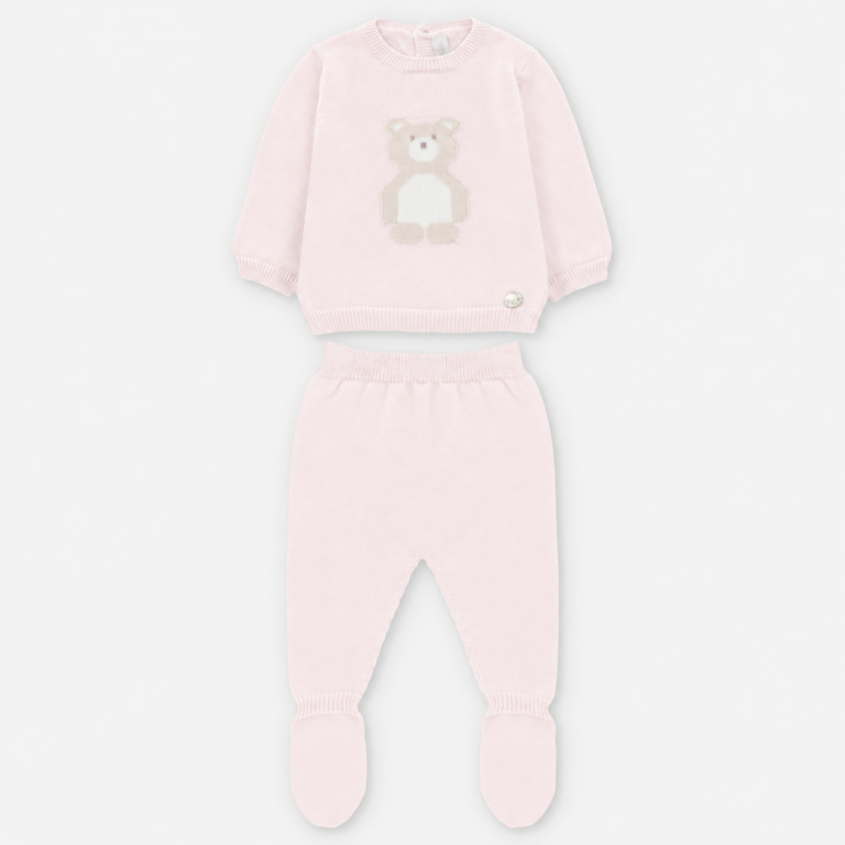 CONJUNTO PRIMERA PUESTA PUNTO UNISEX OSO MONTREAL ROSA BEBÉ