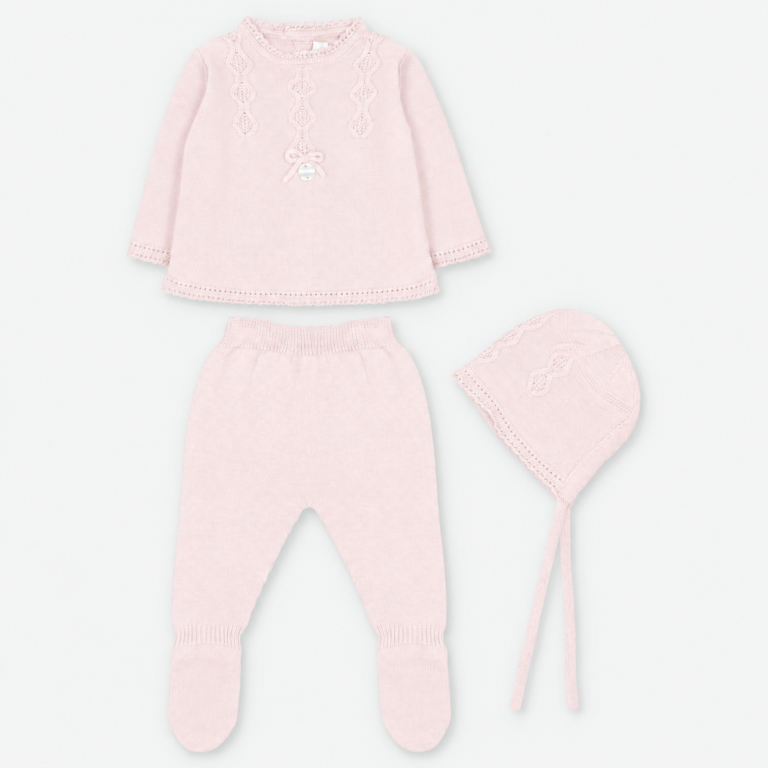 CONJUNTO PRIMERA PUESTA CON CAPOTA PUNTO NIÑA ONIS ROSA BEBÉ