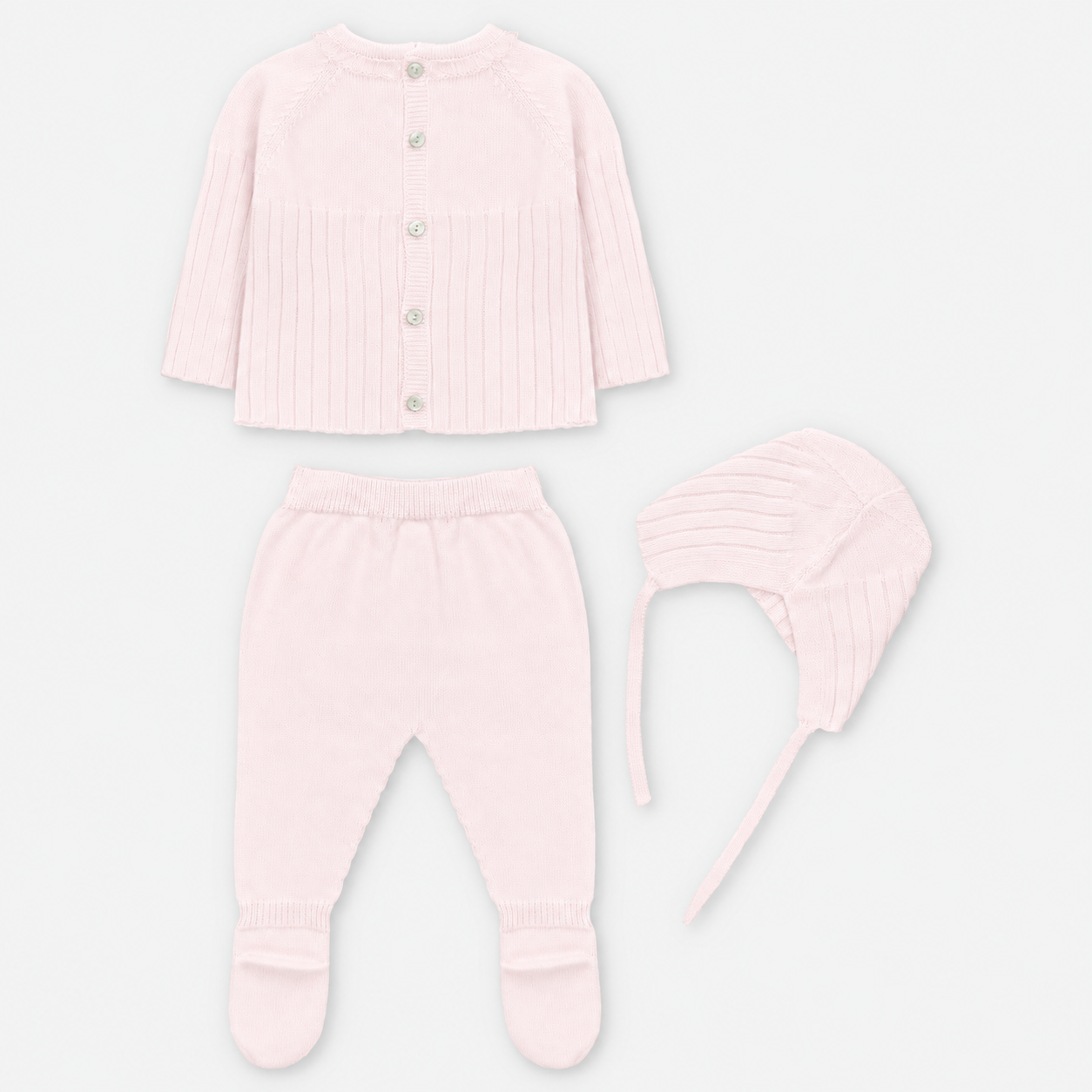 CONJUNTO PRIMERA PUESTA CON CAPOTA PUNTO VALENCIE UNISEX AMIEVA ROSA BEBÉ