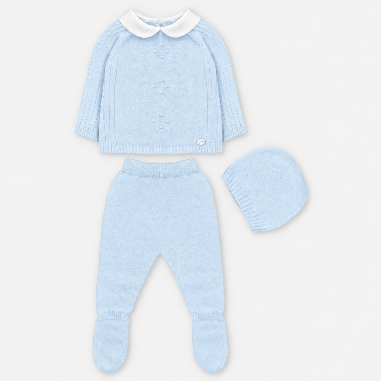CONJUNTO PRIMERA PUESTA CON CAPOTA PUNTO UNISEX AMIEVA CELESTE BEBÉ