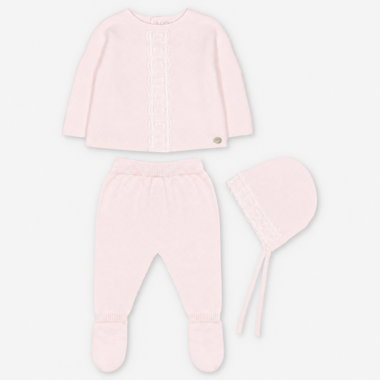 CONJUNTO PRIMERA PUESTA CON CAPOTA PUNTO UNISEX AMIEVA ROSA BEBÉ