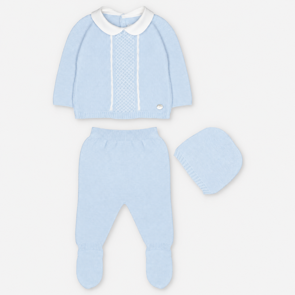CONJUNTO PRIMERA PUESTA CON CAPOTA PUNTO NIÑO ALLER CELESTE BEBÉ