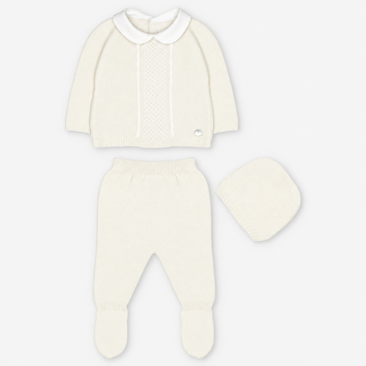 CONJUNTO PRIMERA PUESTA CON CAPOTA PUNTO NIÑO ALLER BLANCO ROTO