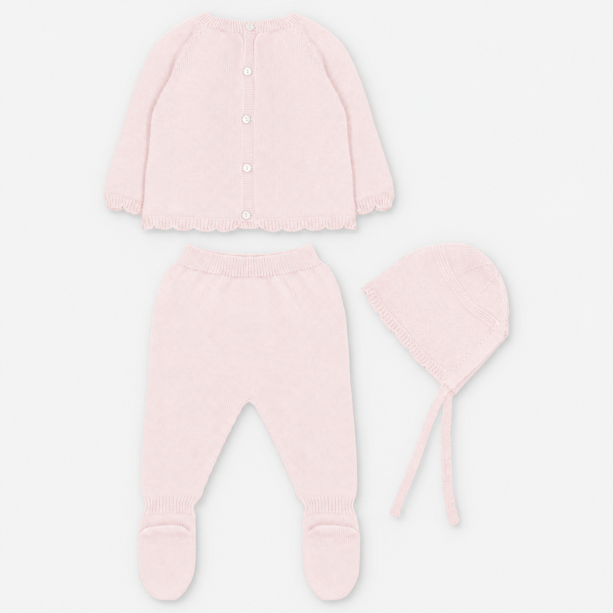 CONJUNTO PRIMERA PUESTA CON CAPOTA PUNTO UNISEX IBIAS ROSA BEBÉ