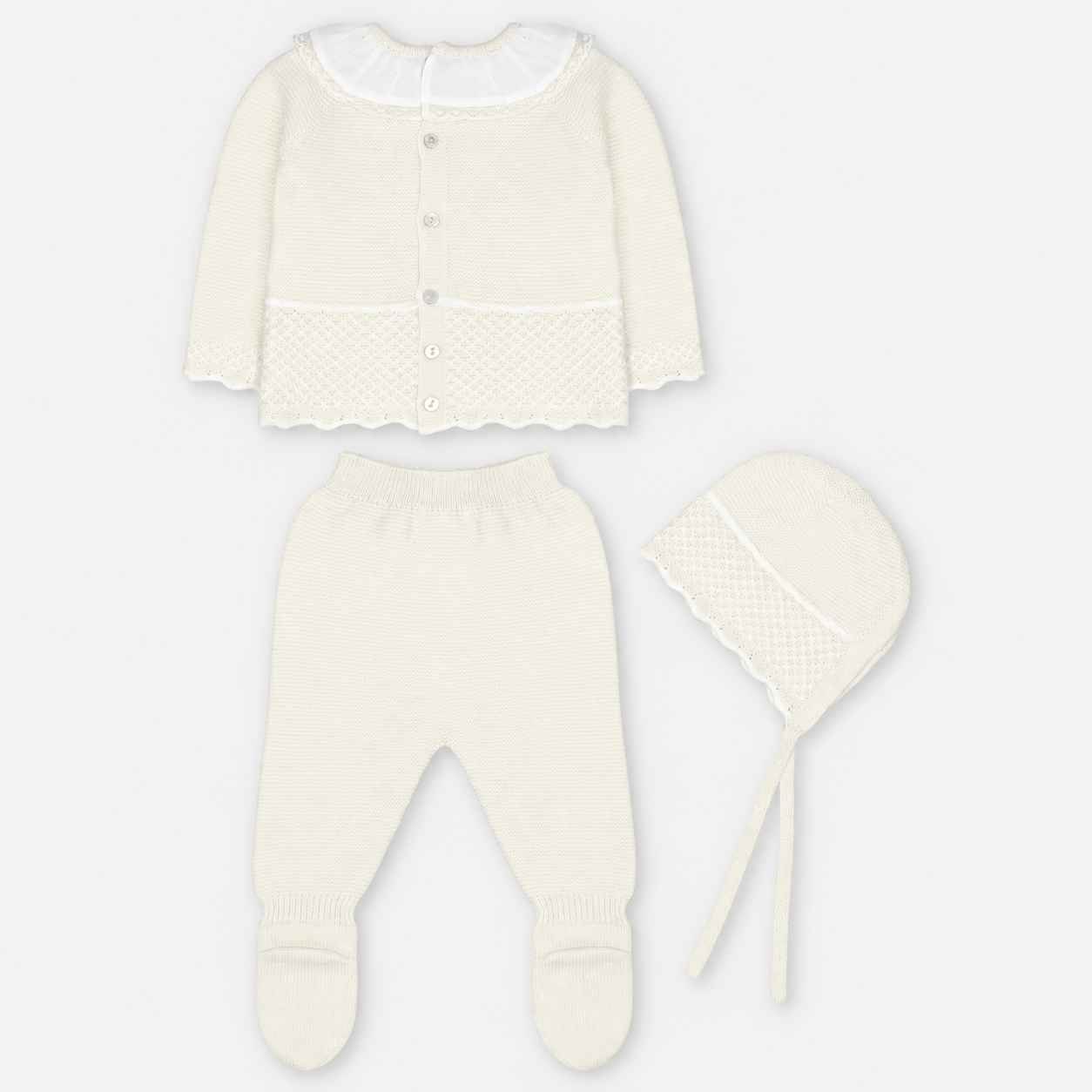 CONJUNTO PRIMERA PUESTA CON CAPOTA PUNTO NIÑA ALLER BLANCO ROTO