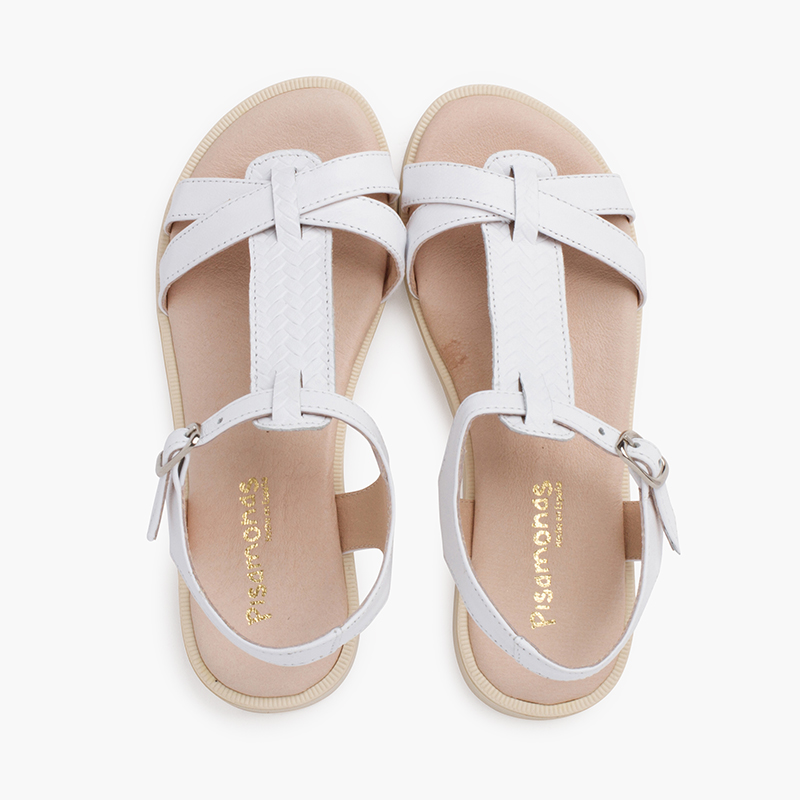 SANDALIAS PIEL SUAVE TIRA CENTRAL TRENZADA BLANCO