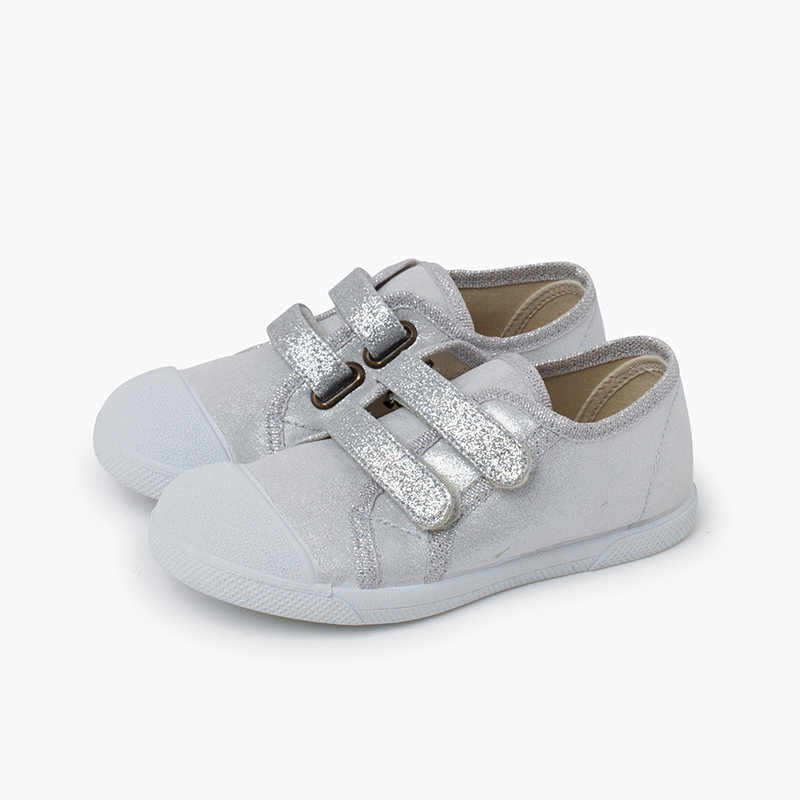 ZAPATILLAS BLANDITAS DOBLE TIRA ADHERENTE BRILLOS PLATA